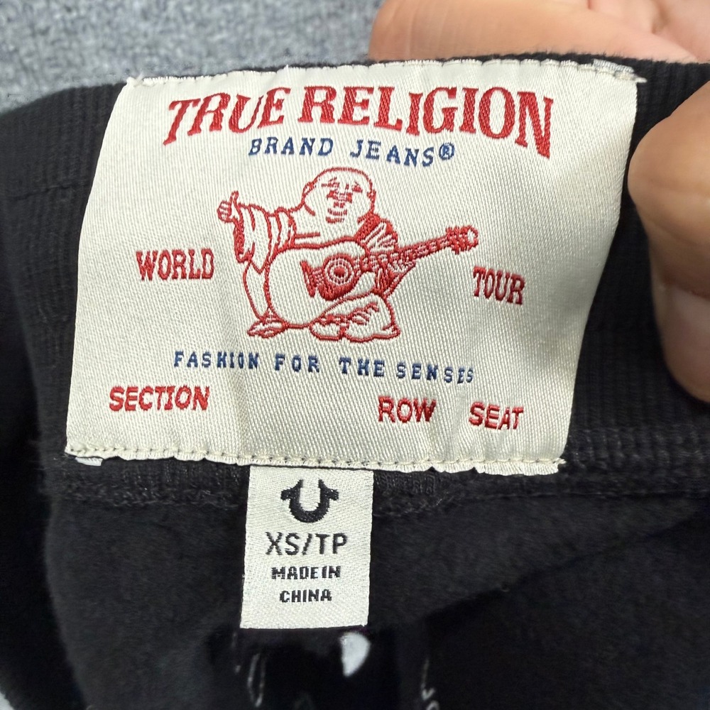 True Religion Sweat Shorts Womens XS Black Flame Graphic Y2K Lounge Gym Casual - Picture 8 of 10